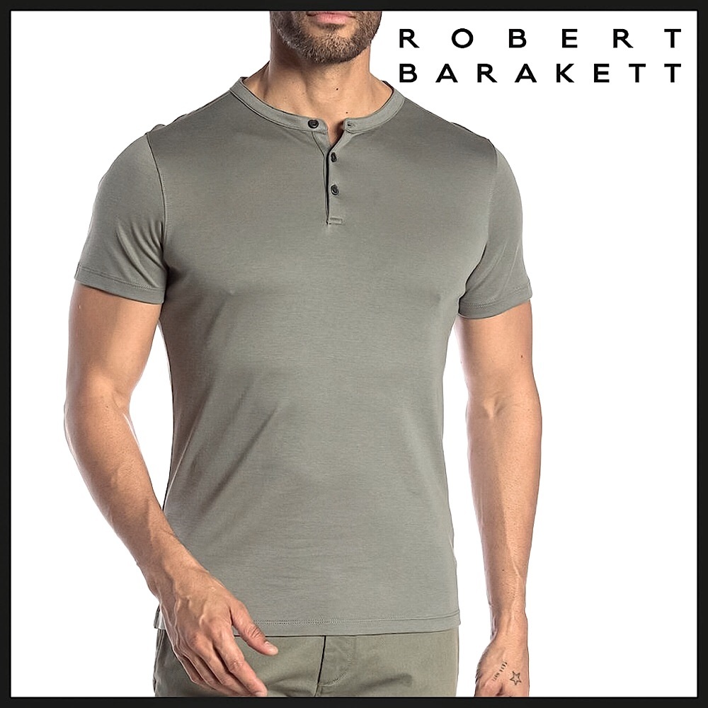 ROBERT BARAKETT Luxury Pima Cotton Men’s 
Georgia SS Henley In Light Moss Size L